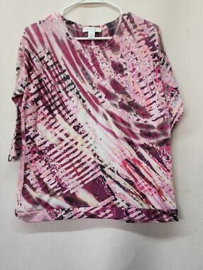 Christopher & Banks Pink Abstract Short Sleeve Tee